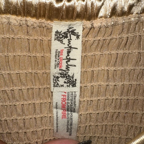 Free People Top Womens Medium Latte Casino Royal Brami Crop Smocked Back Y2K NEW - Picture 7 of 11